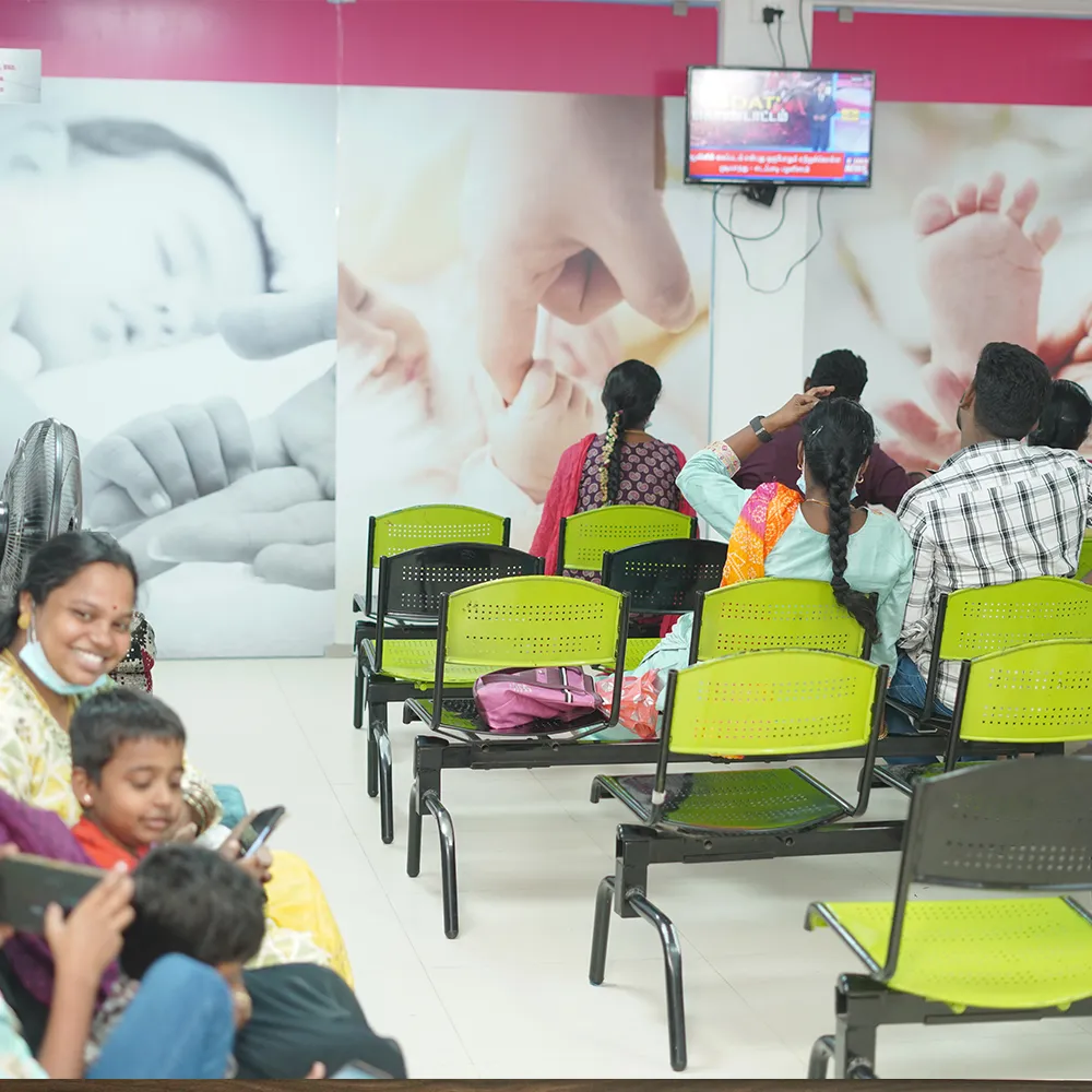 Families in the waiting area at the centre