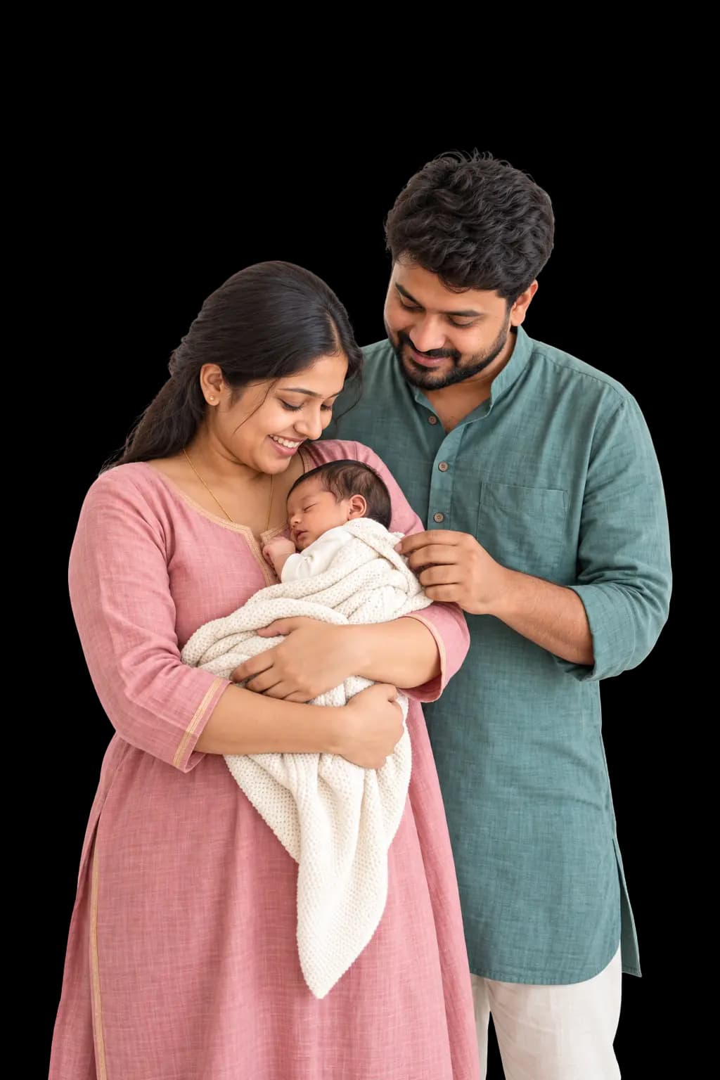 Parents cradling their sleeping newborn