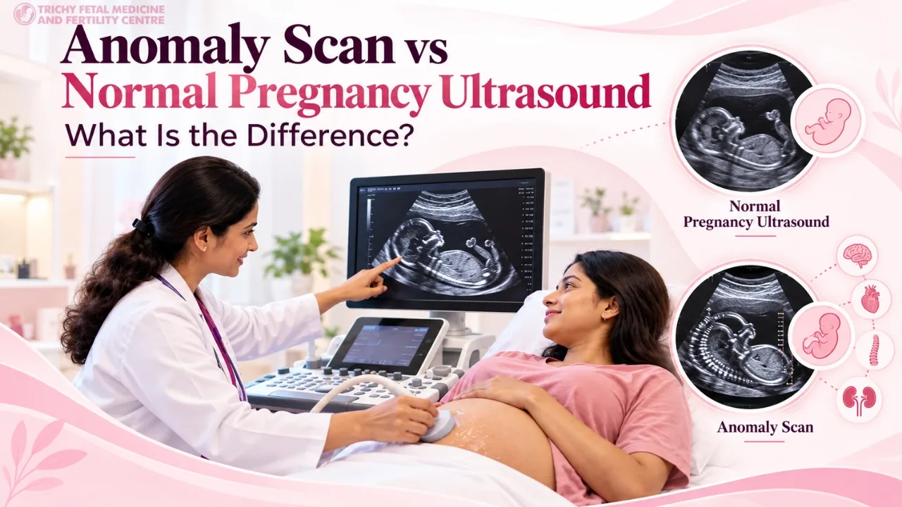 Doctor performing an ultrasound on a pregnant woman with her husband watching