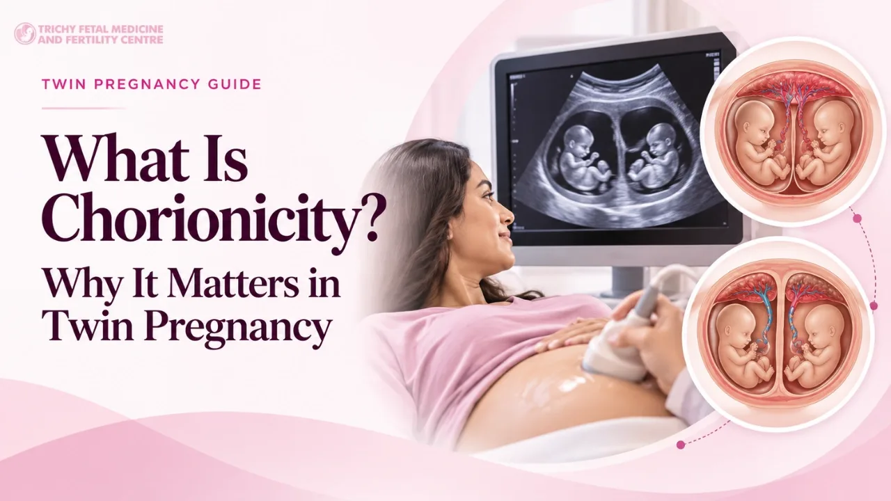 Specialist showing a twin pregnancy ultrasound to a smiling couple