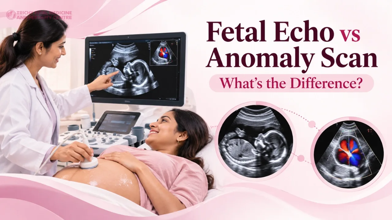 Two ultrasound monitors side by side in a fetal medicine unit