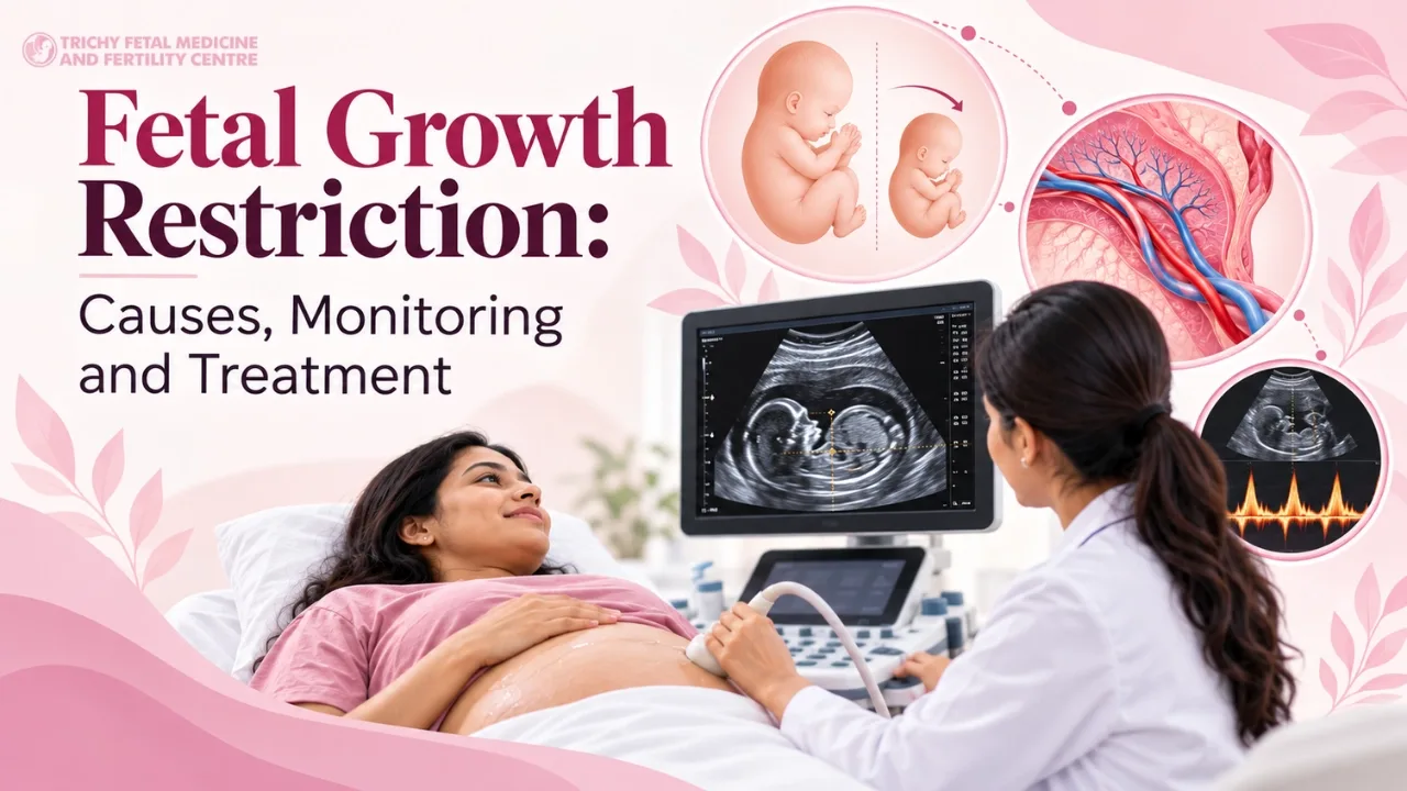 Specialist measuring a baby's abdomen during a growth ultrasound scan