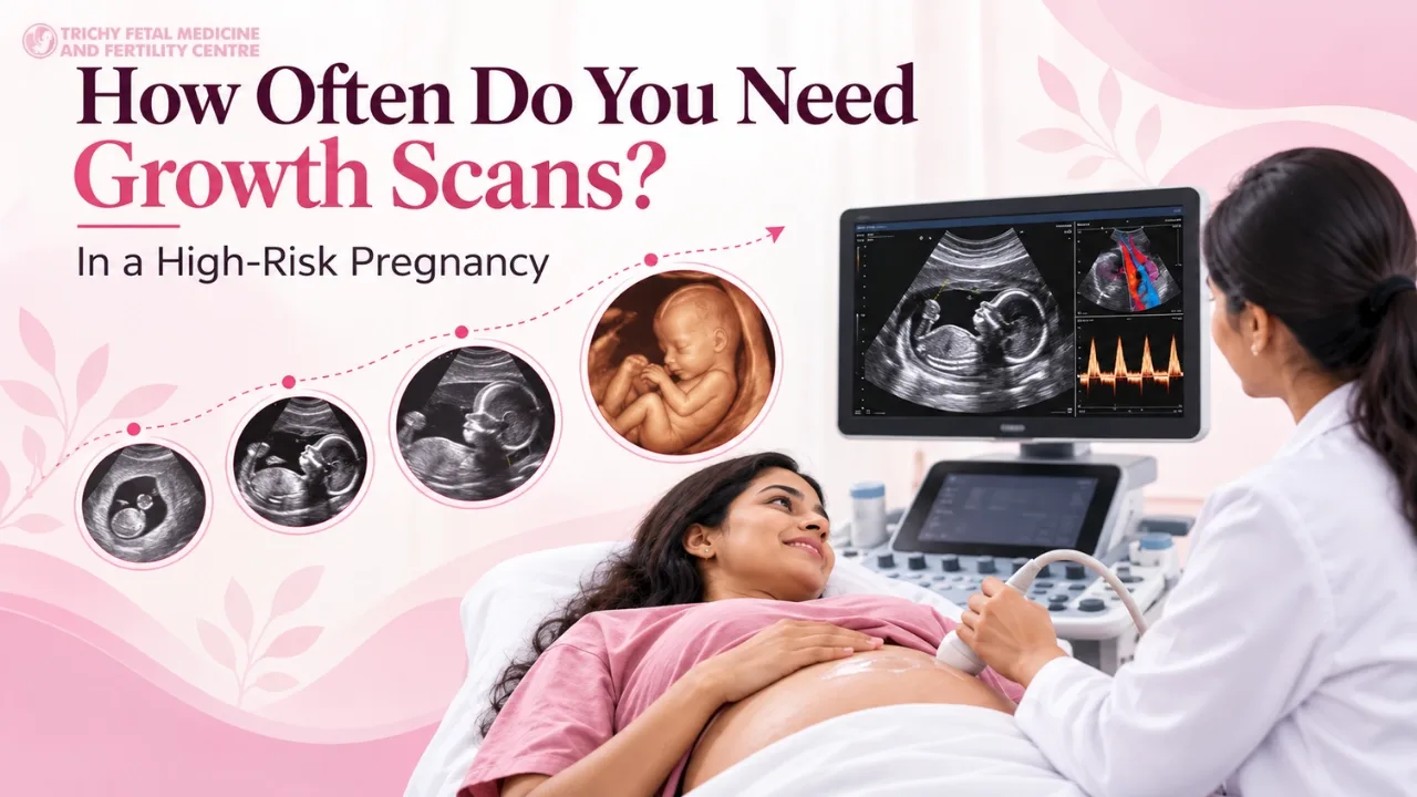 Calendar and ultrasound probe beside a pregnant woman