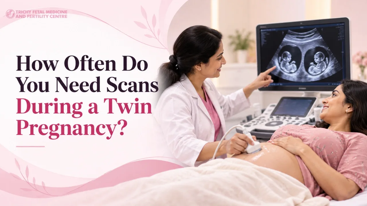 Specialist performing a twin ultrasound on a pregnant woman