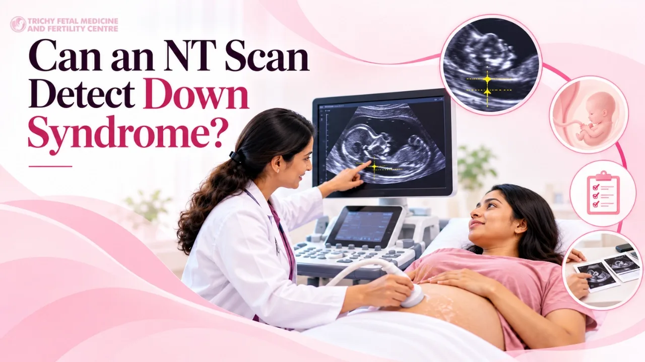 Sonographer performing a first trimester NT ultrasound on a pregnant woman