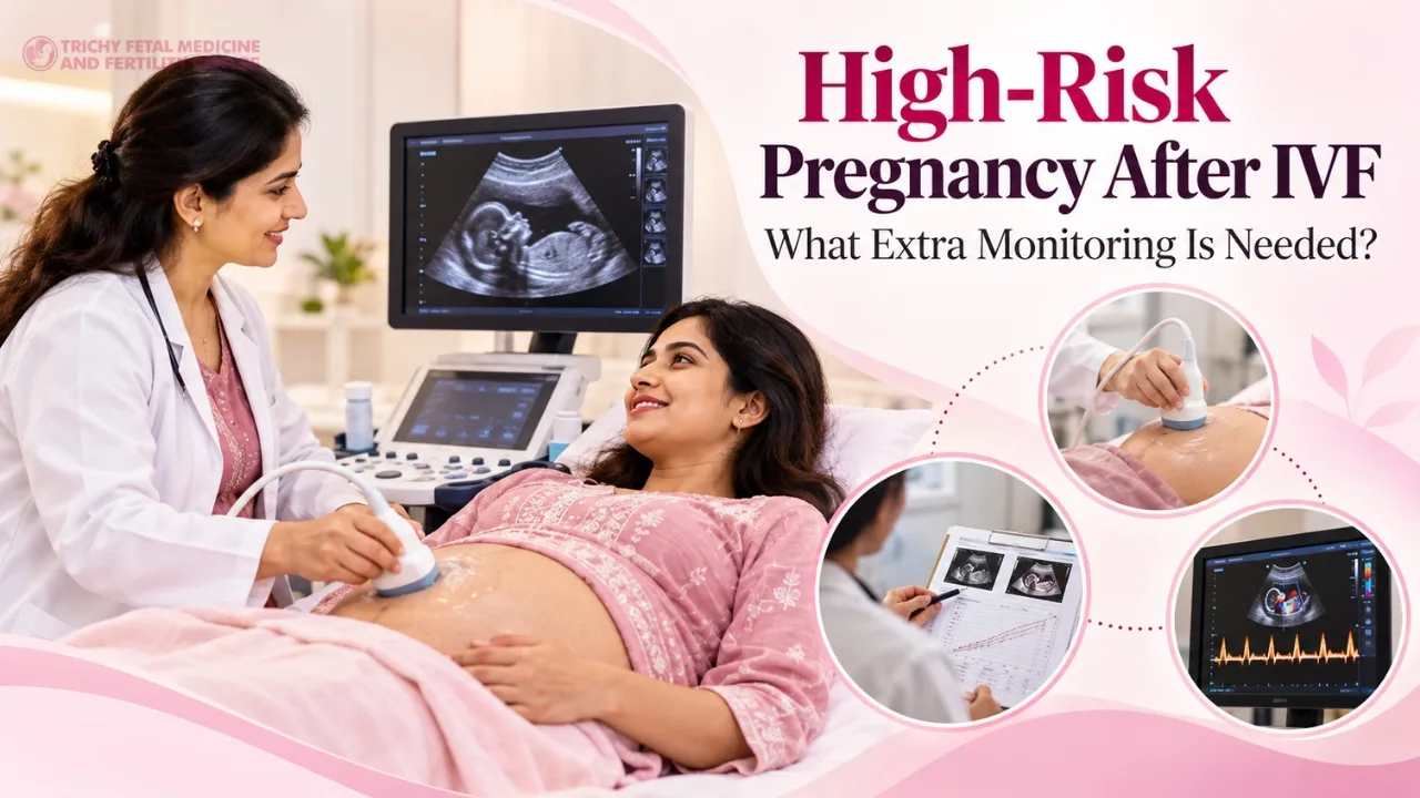 Smiling pregnant woman having a routine ultrasound with a specialist