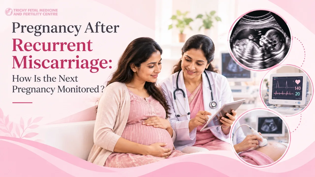Specialist showing an early pregnancy ultrasound to a smiling couple
