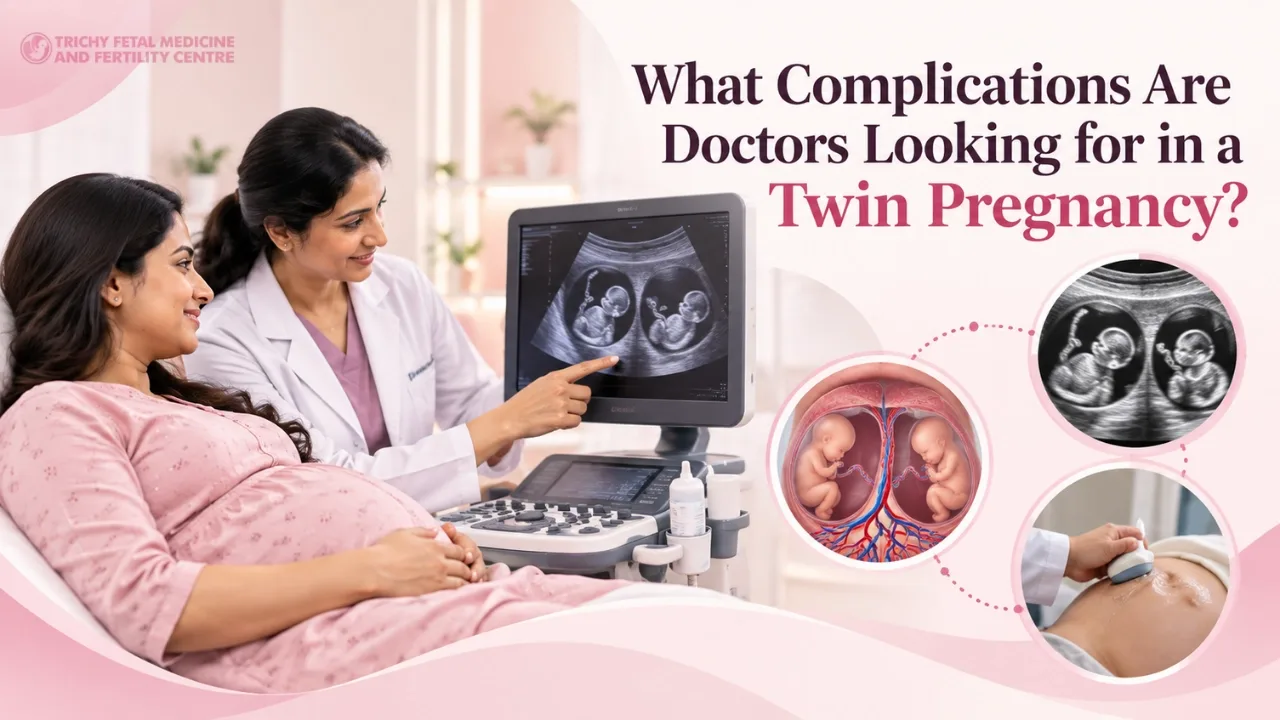 Pregnant woman having a growth scan while a specialist explains the screen
