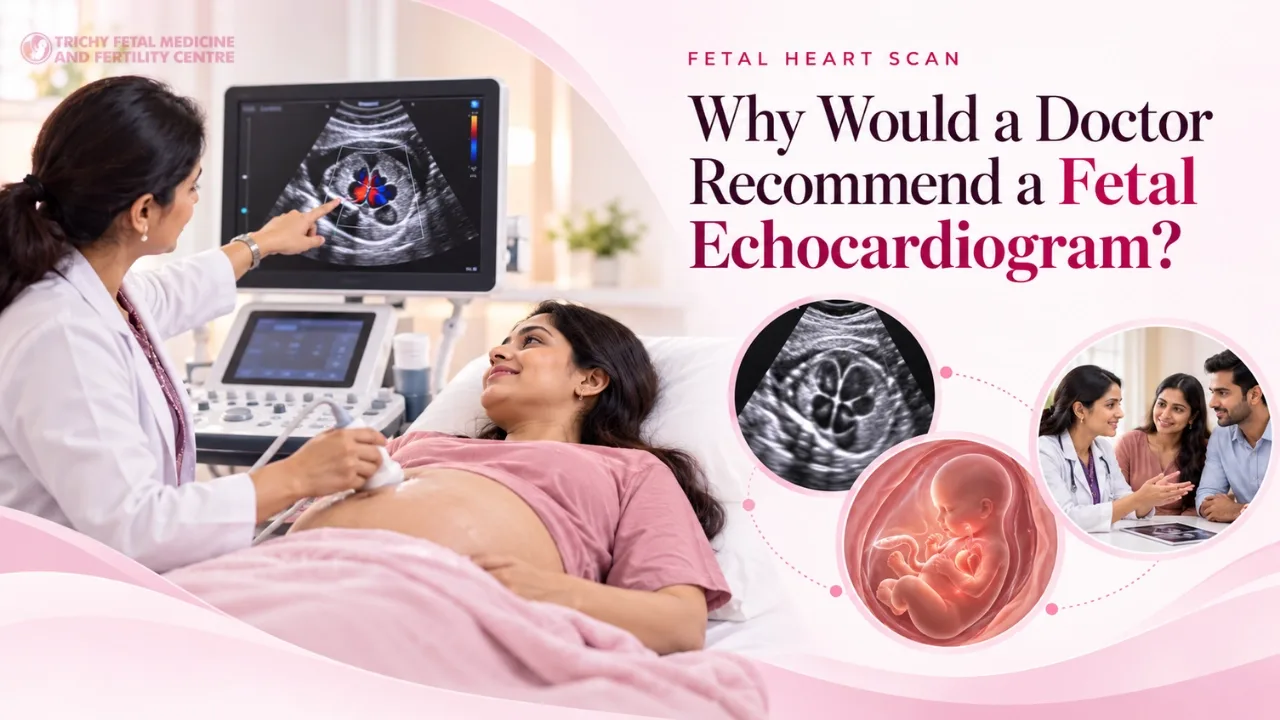 Specialist performing a fetal heart ultrasound on a pregnant woman